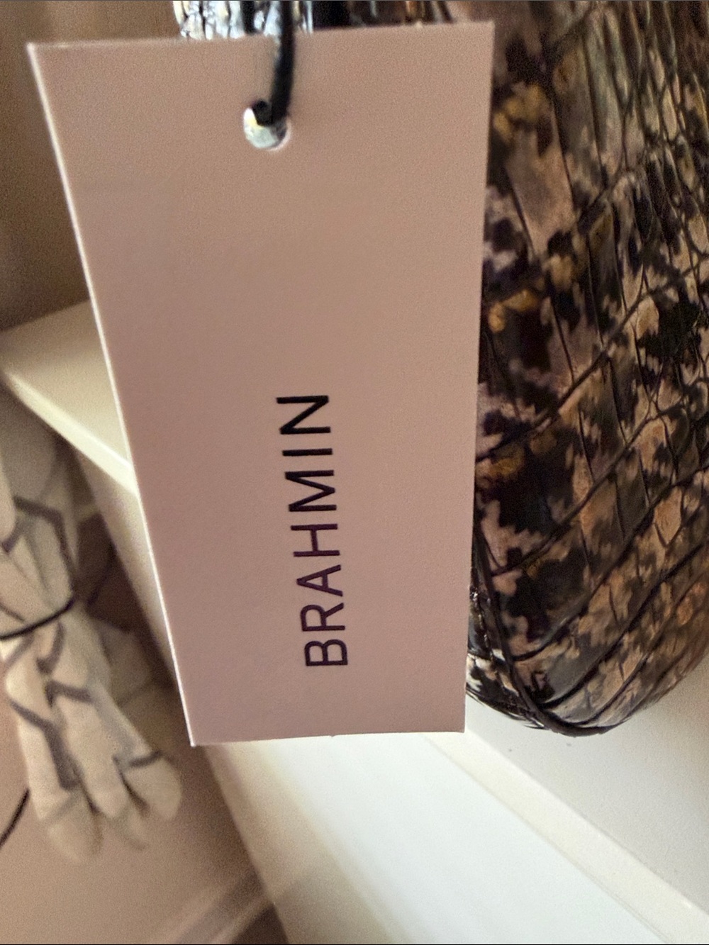 Brahmin Croc-Embossed Shoulder Bag in Brown and Black - Picture 3 of 16